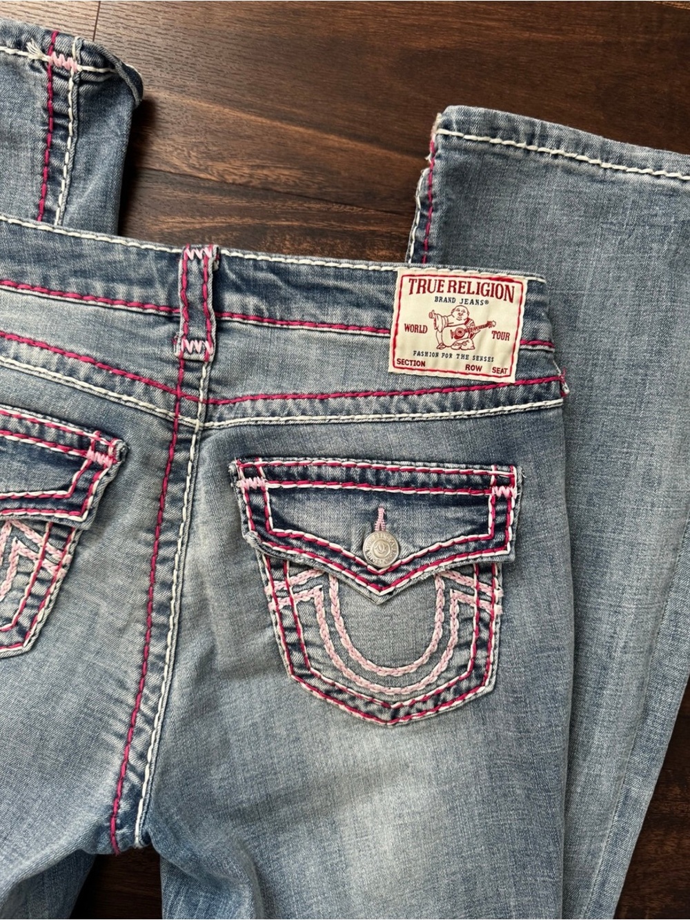 2000s True Religion Pink Stitch Low Rise Bootcut Jeans 💖 - Picture 6 of 8